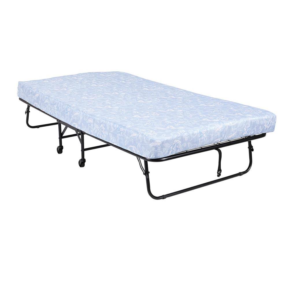 Twin Size Folding Guest Bed with Metal Frame and 5 inch Mattress in Black V5438