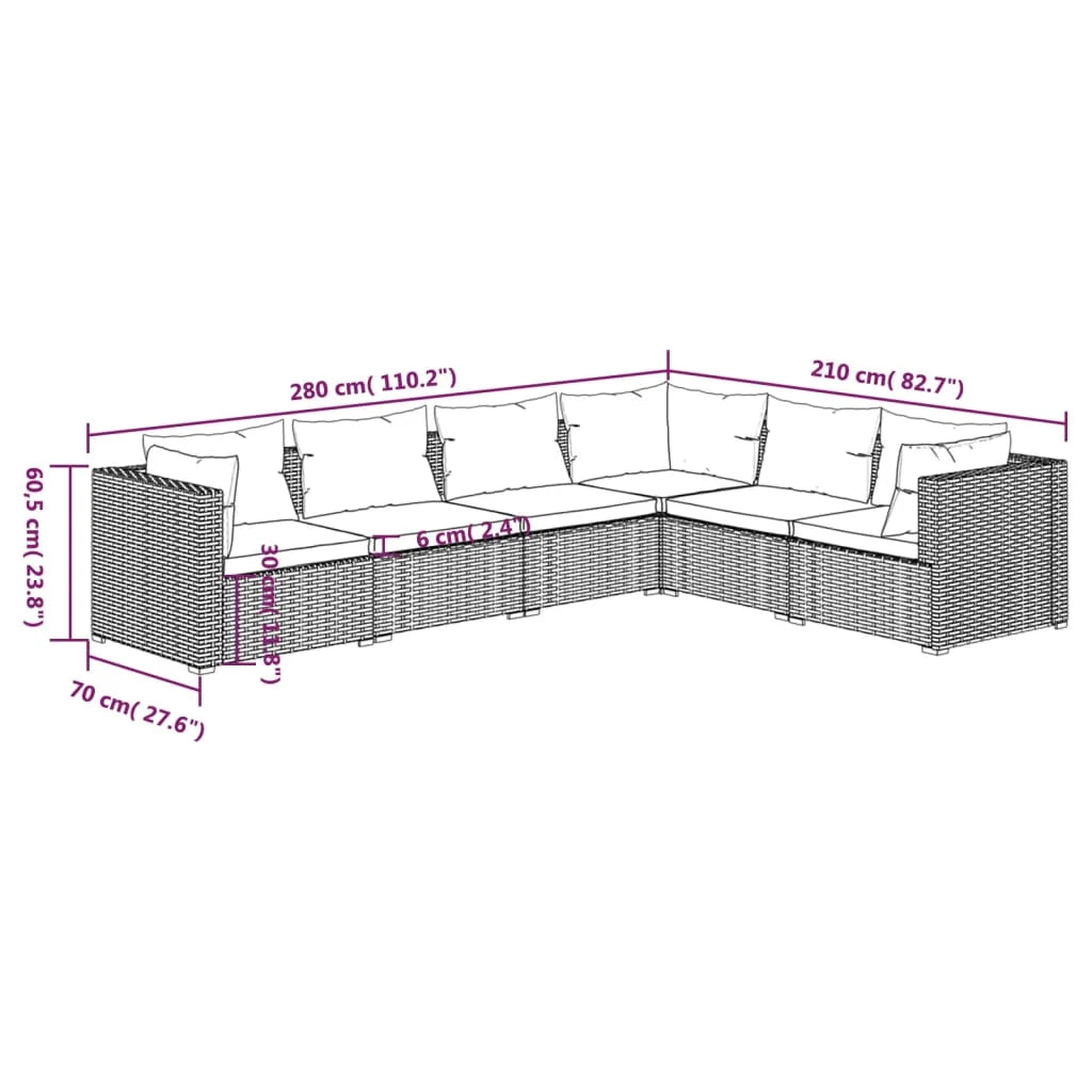 6 Piece Patio Set with Cushions Poly Rattan Black I977