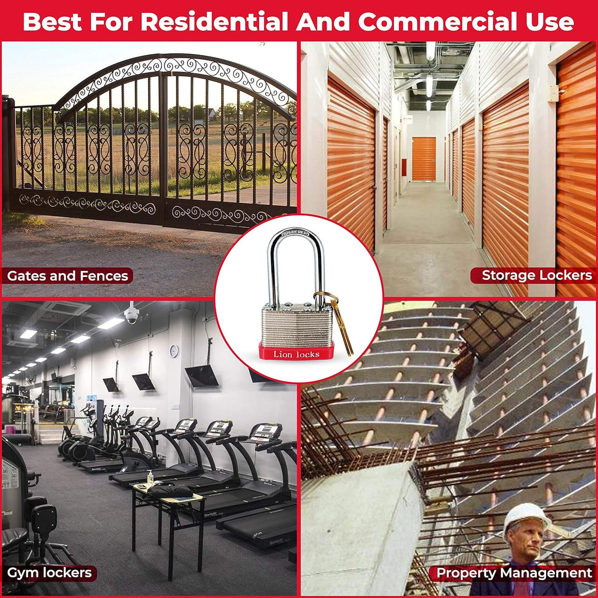 24 Keyed-Alike Padlocks with Long Shackle, 48 Keys, Hardened Steel Case, Brass Pin Cylinder R336543
