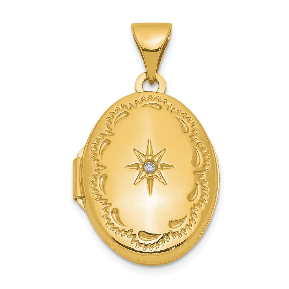 14K Yellow Gold Diamond Oval Locket Pendant K373