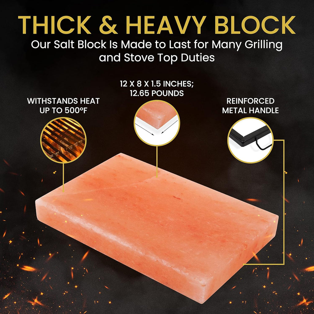Himalayan Rock Salt Cooking Block with Metal Tray 12x8x1.5 inches 12lbs Kosher Food Grade Natural Pink Salt Pack of 2 V7005