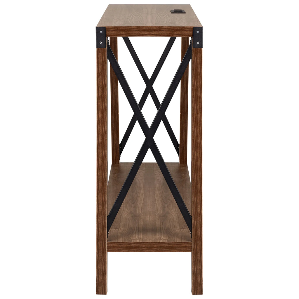 Walnut Wood Console Table with AC Power and USB Charging Ports N8943