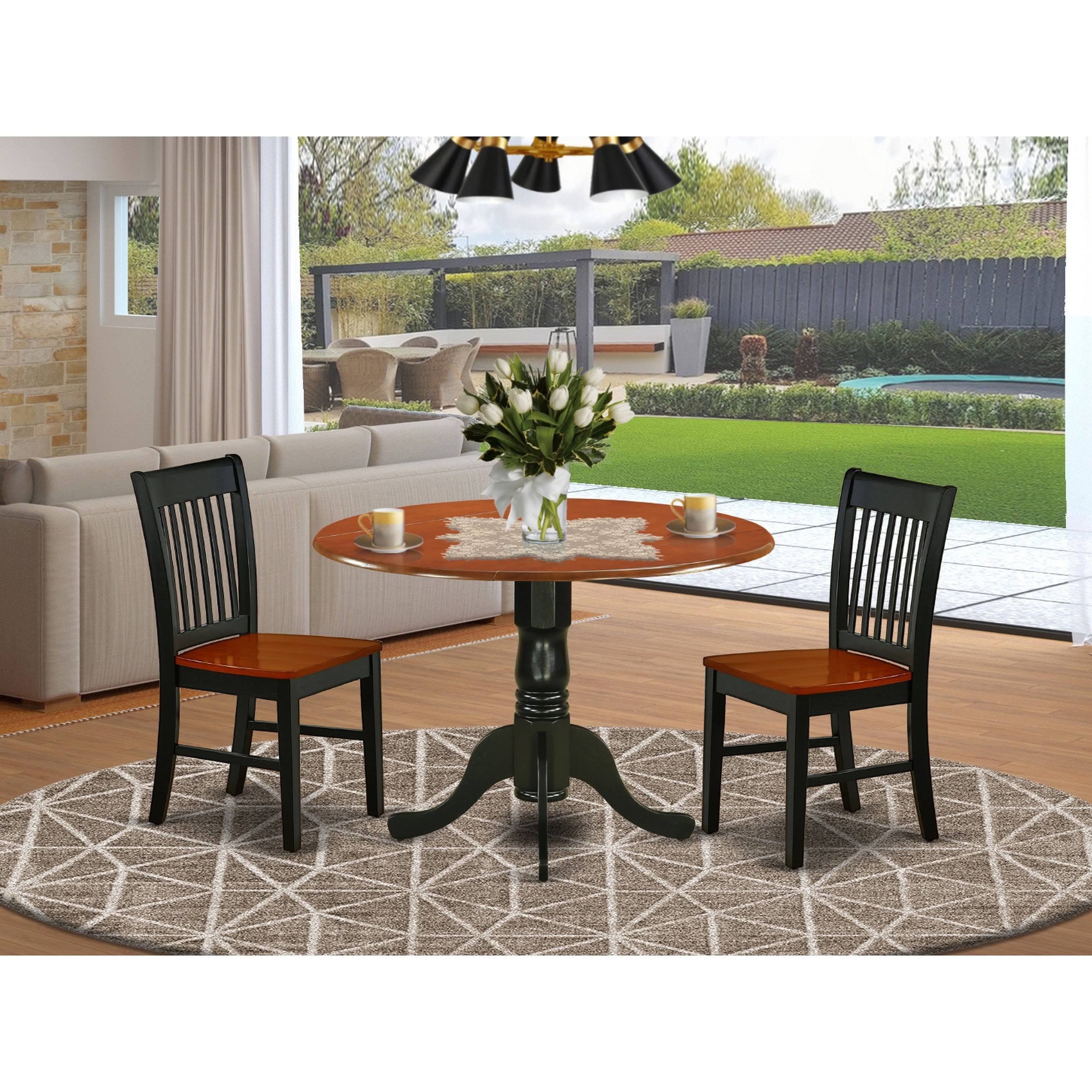 3PC Dining Room Table with Two Drop Leaves and Wood Seat Chairs D889655