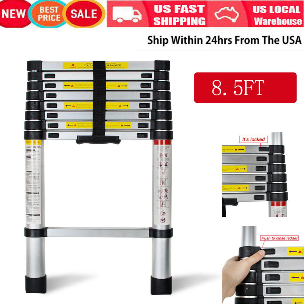 8.5FT Telescopic Aluminum Ladder with Button Retraction L771