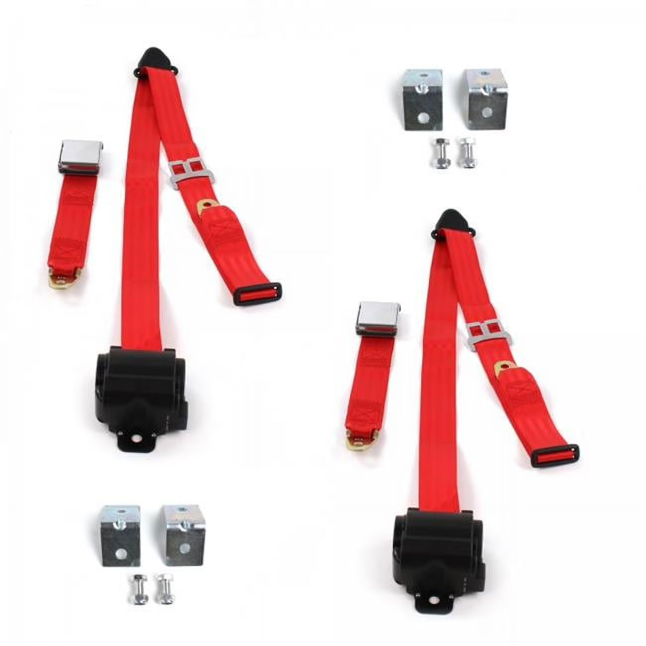 Red Retractable Bucket Seat Belt Kit with Bracketry, 2 Belts E4256