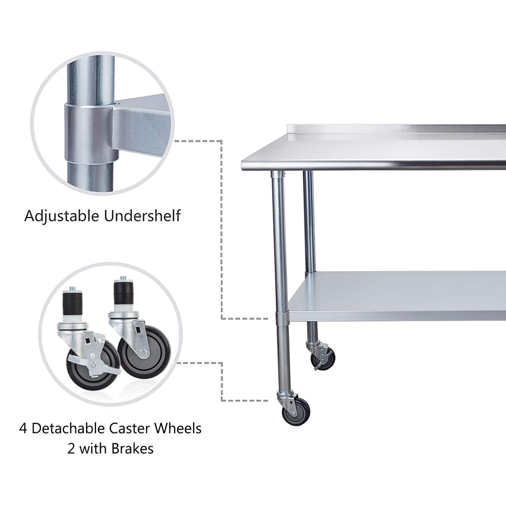 Stainless Steel Table 24 x 60 Inches with Caster Wheels and Undershelf Z18934