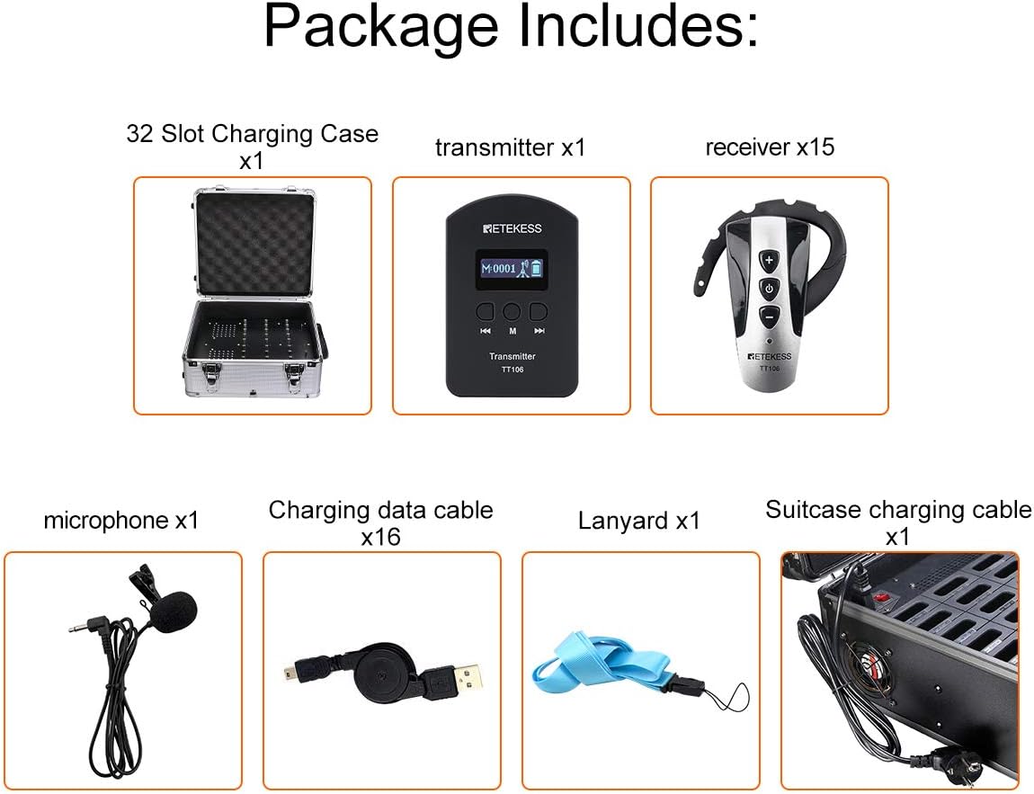 Wireless Tour Guide System with 15 Receivers and Charging Case Z996258