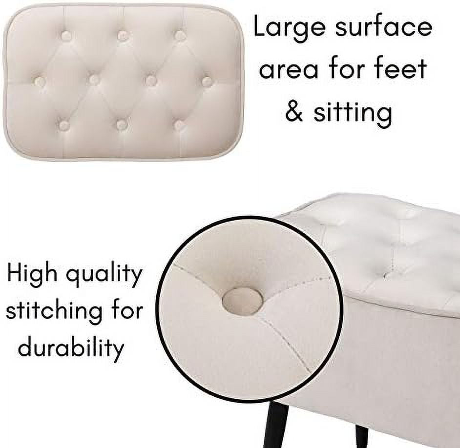 Tufted Curve Tan Velvet Ottoman Foot Stool with Steel Legs N392