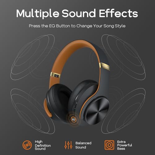 Bluetooth Headphones Over Ear, 90 Hours Playtime, Wireless, Noise Isolating, HiFi Stereo, Black F435786