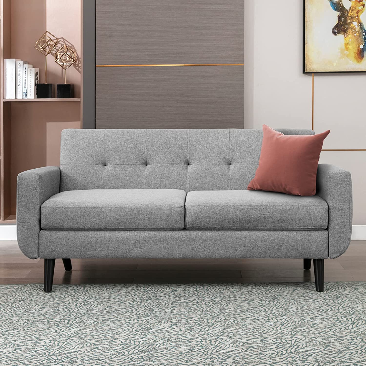 68" Futon Sofa 2-Seat Loveseat with Cushion, Light Gray R581