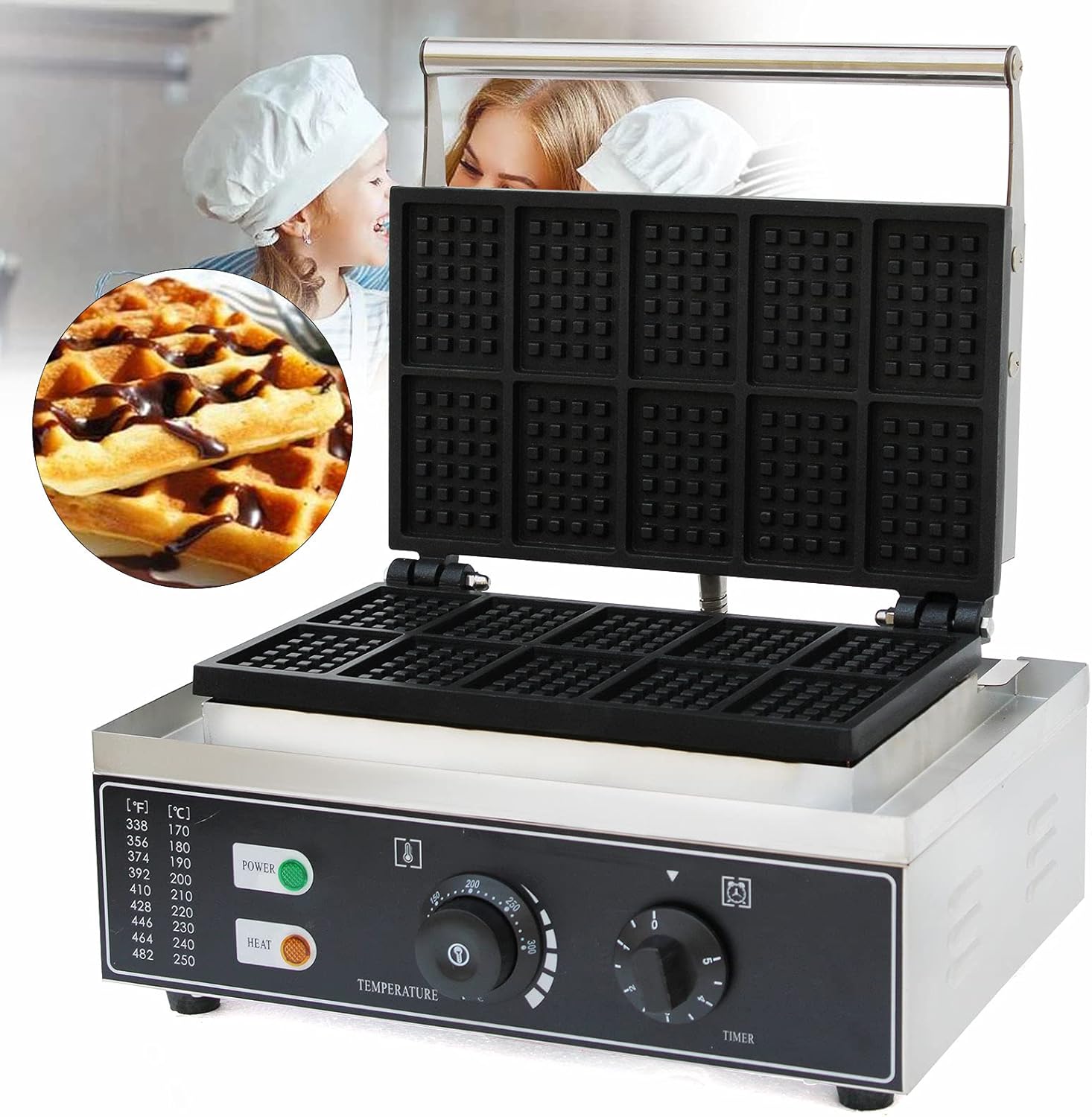Square Waffle Iron, 10Pcs Nonstick Dual Heating Electric Waffle Machine X37476