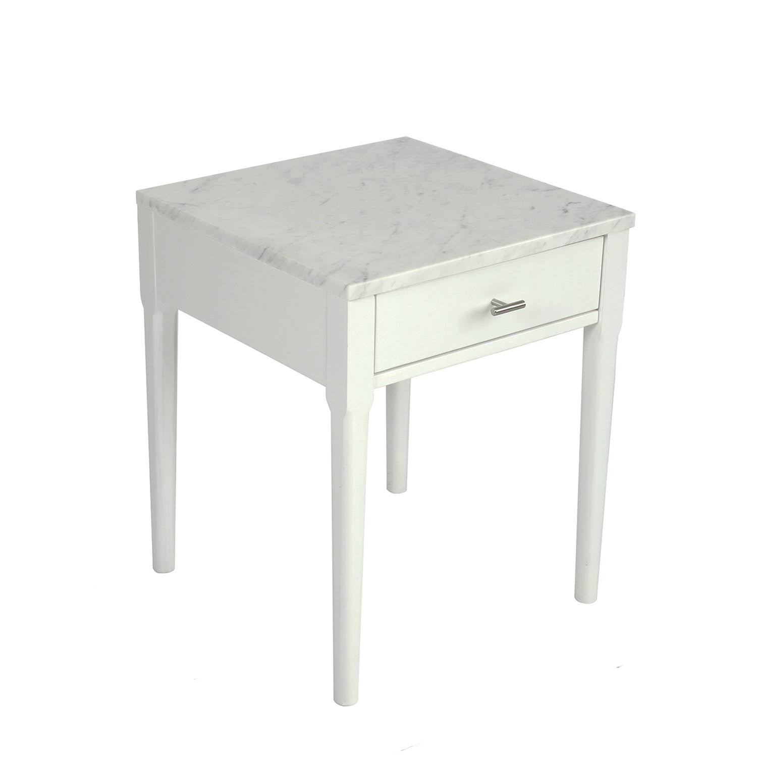 18x22 Square Italian Carrara White Marble Side Table with Black Leg E7598