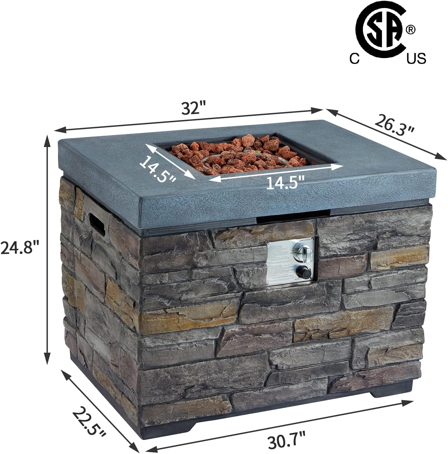 32 Propane Fire Pit Table with Lava Rocks and Rain Cover O996