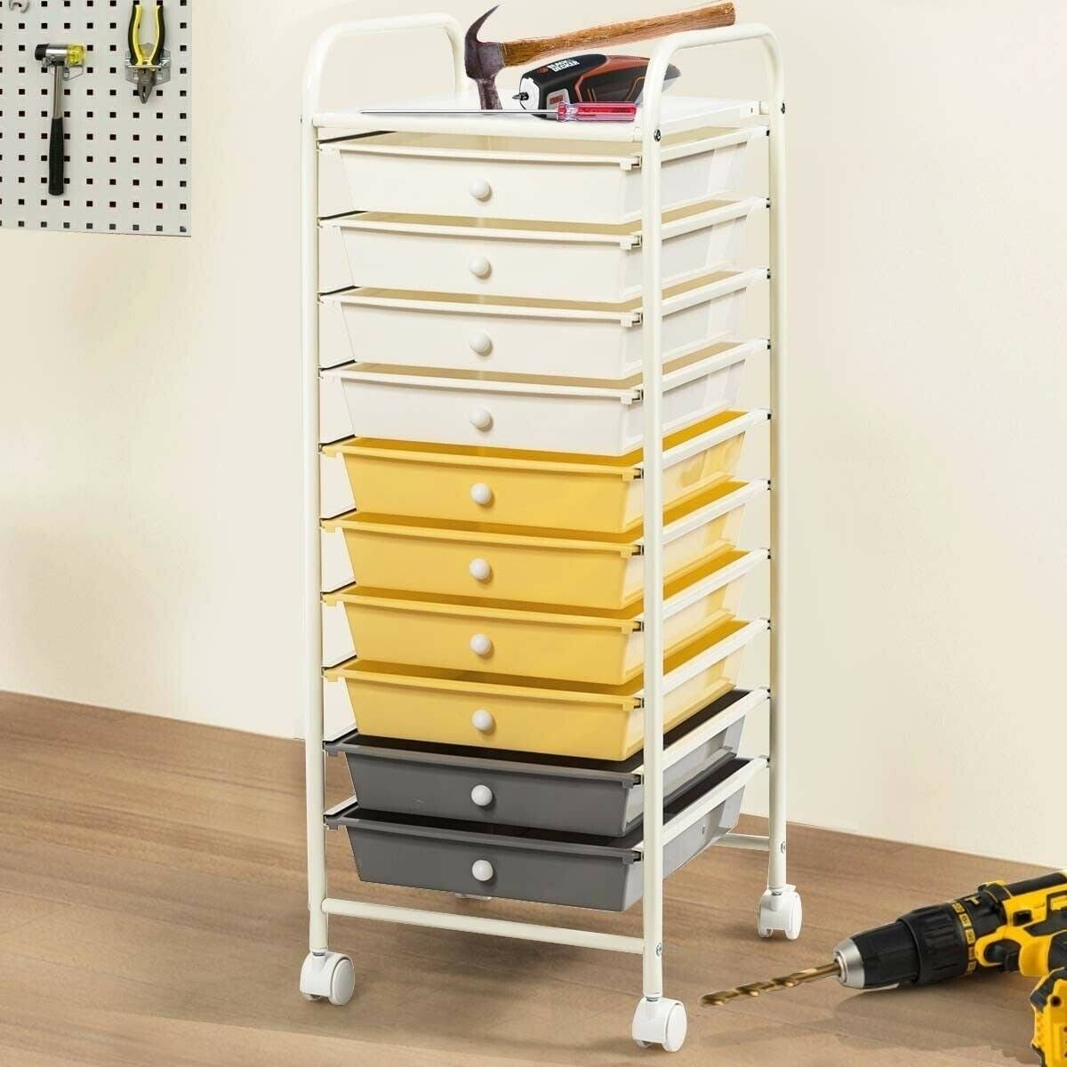 Yellow 10 Drawer Rolling Storage Cart Y408