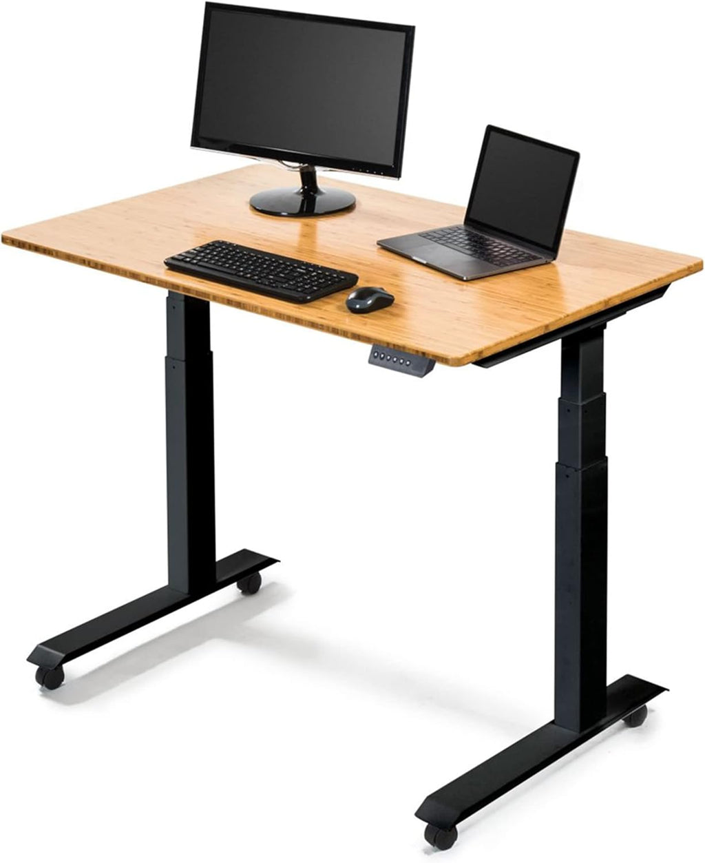 Electric Adjustable Height Standing Desk with Programmable Memory, Black Frame, Teak Top, 60" Wide X909253