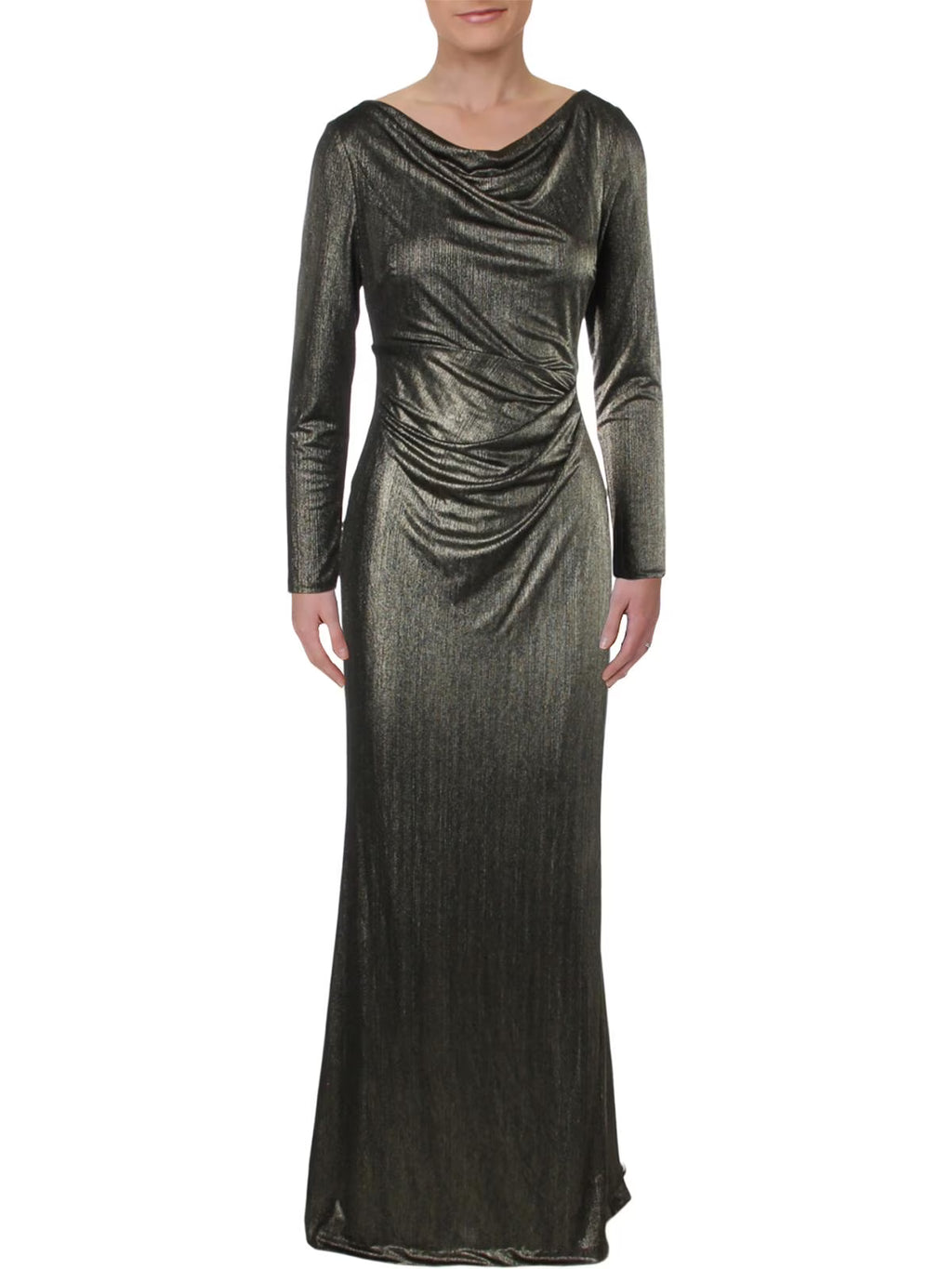 Metallic Cowl Evening Dress P552