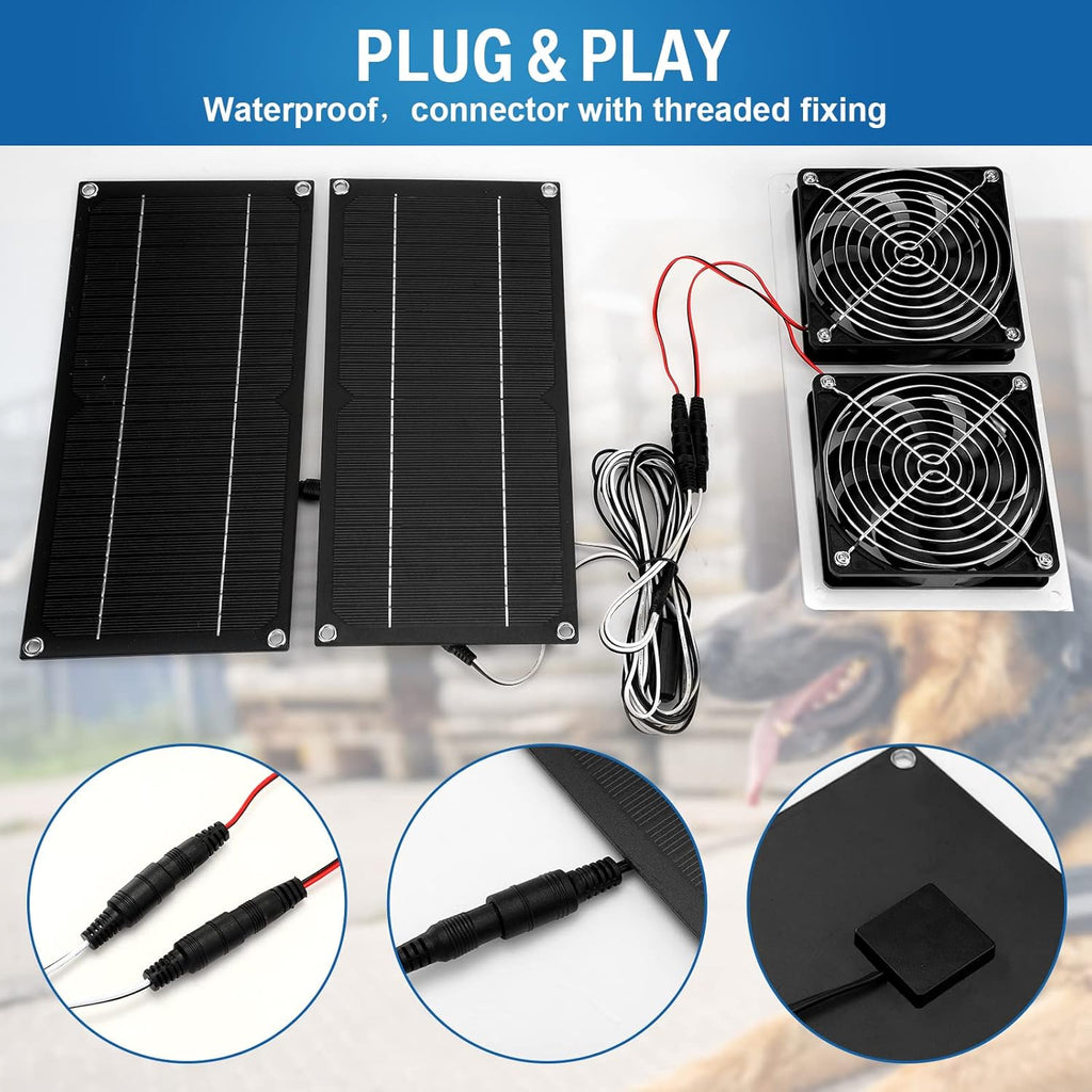 10W 12V Solar Powered Dual Fan Waterproof Exhaust Fan with Cable I30373