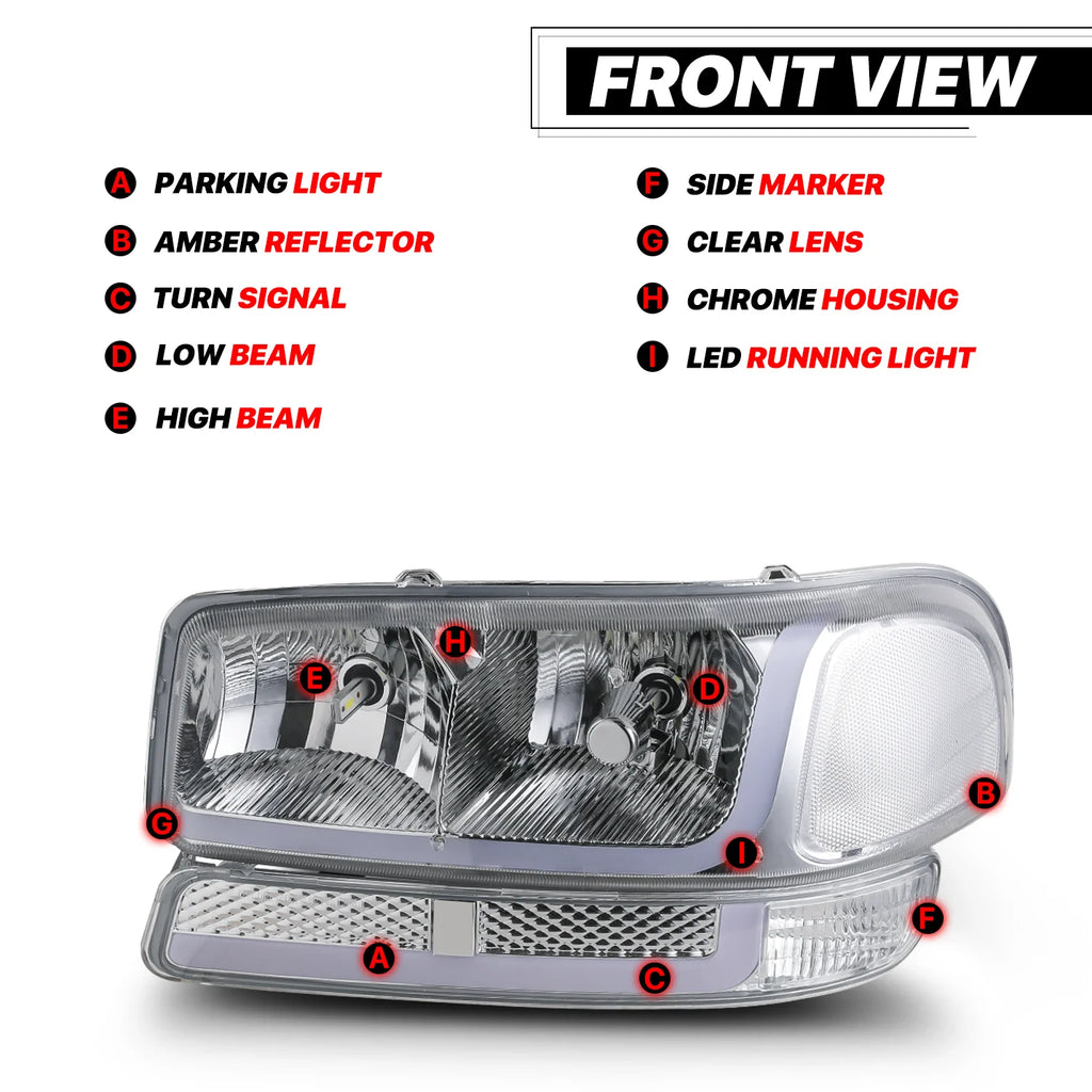 Switchback LED Tube DRL Headlights Assembly with 2 Pairs Pre-Assembled LED Bulbs N792349