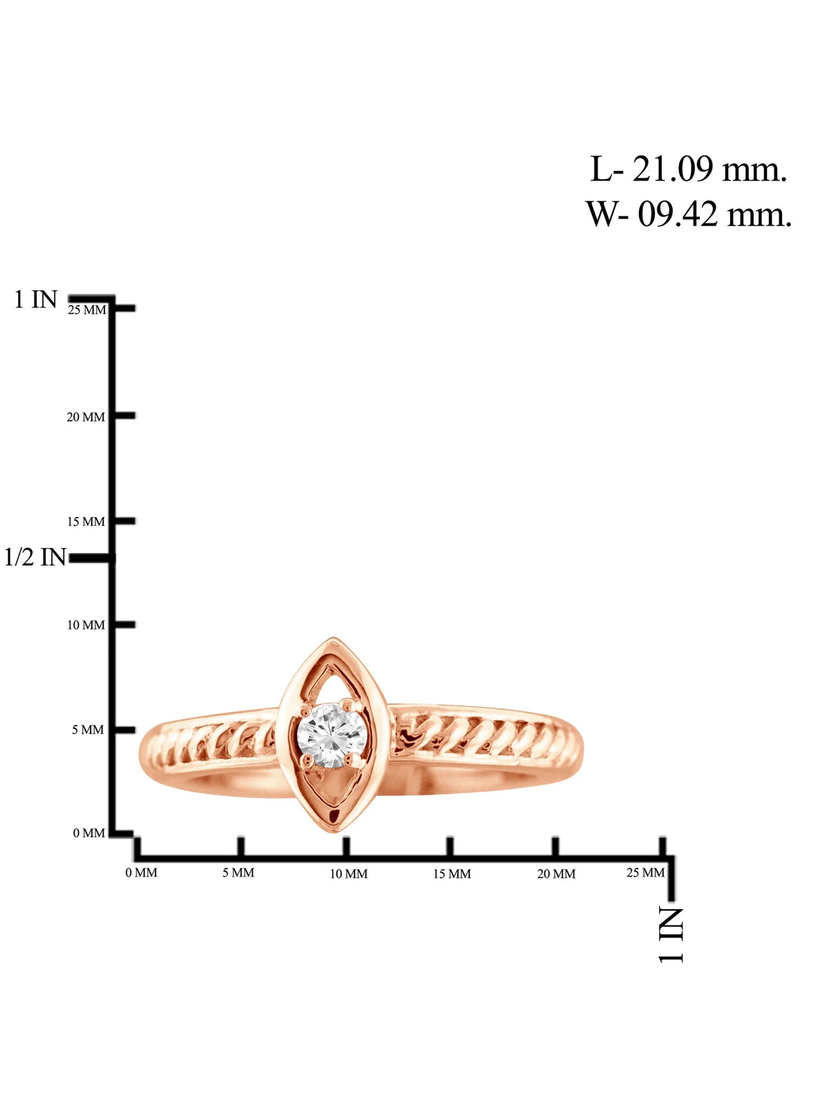 1/10 Carat White Diamond Ring Rose Gold Over Silver L276