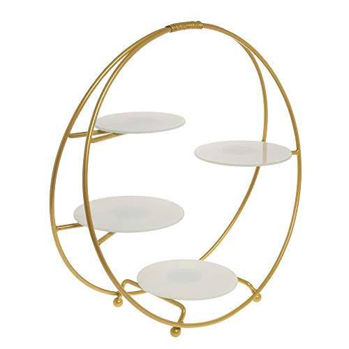 4 Tier Gold Round Stand with Frosted Glass Plates N156248