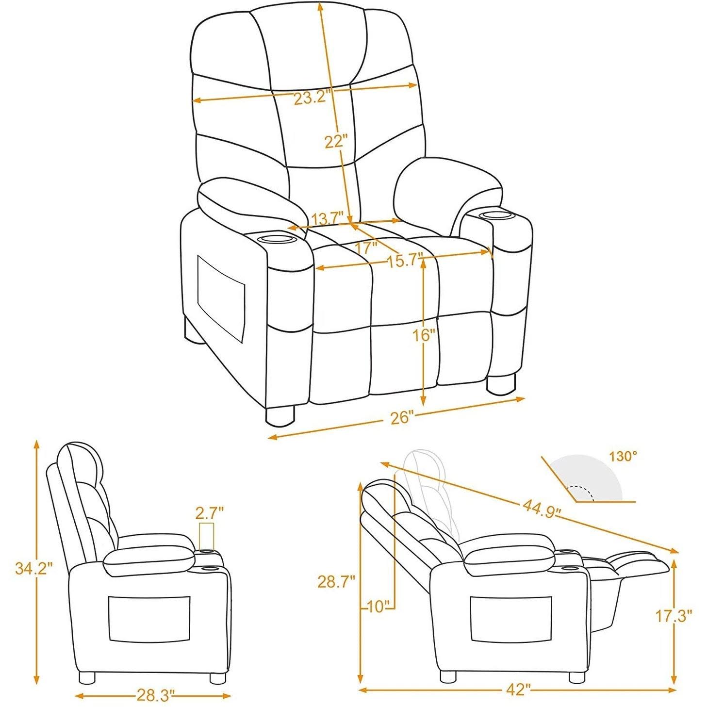Velvet Recliner Chair with Cup Holders D899450
