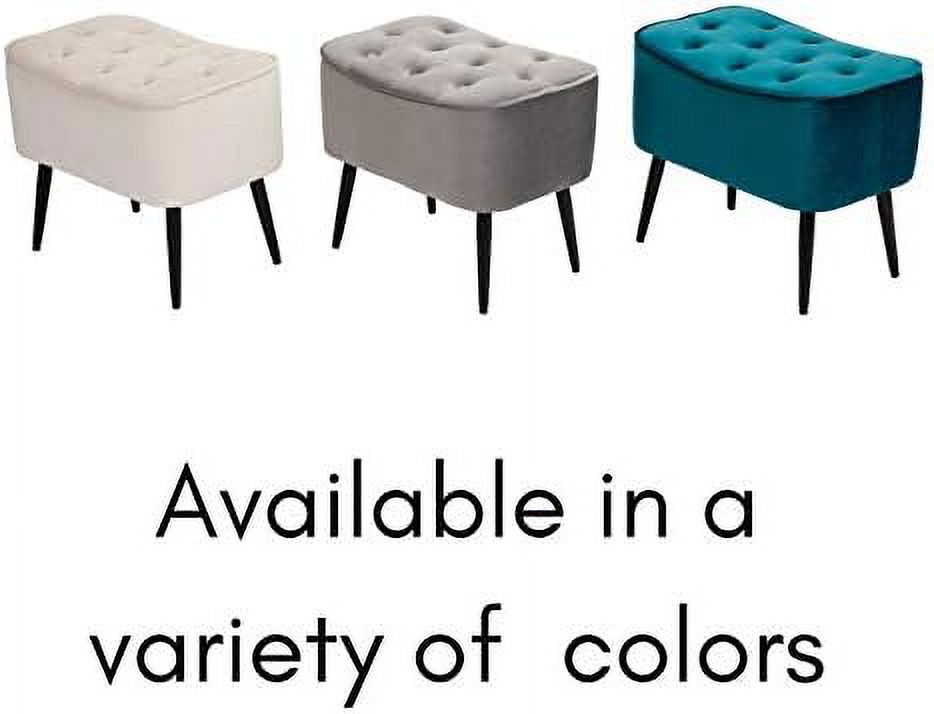 Tufted Curve Tan Velvet Ottoman Foot Stool with Steel Legs N392