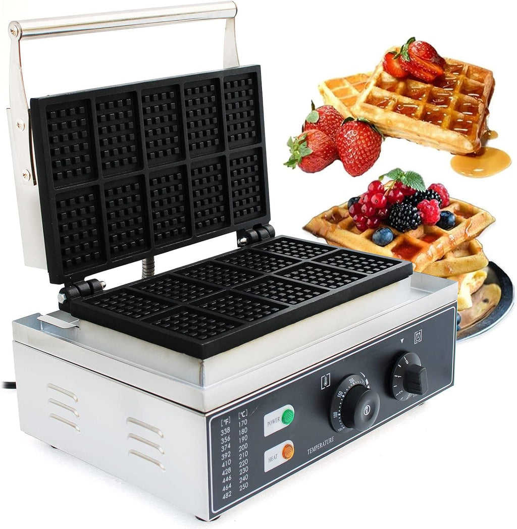 Square Waffle Iron, 10Pcs Nonstick Dual Heating Electric Waffle Machine X37476