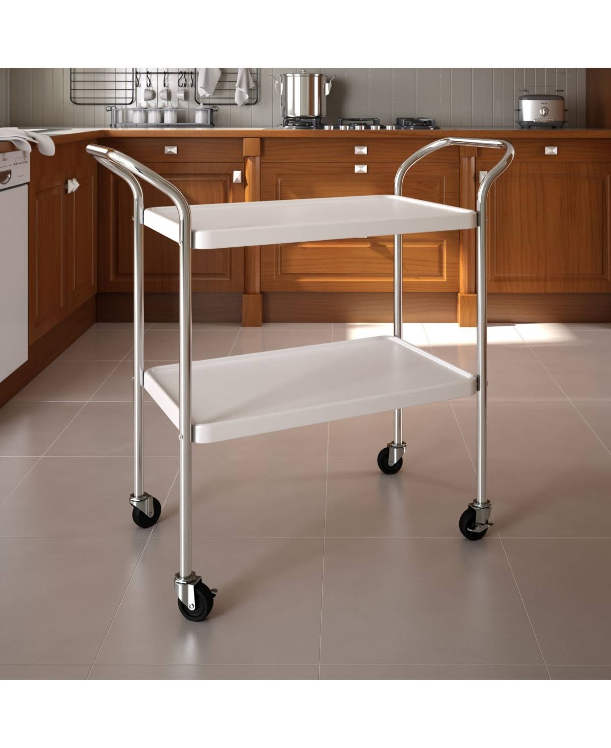 White 2 Tier Serving Cart M123