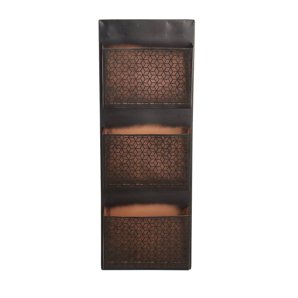 Metallic Black / Beige Wall Mounted 3 Pocket Letter Holder M8613
