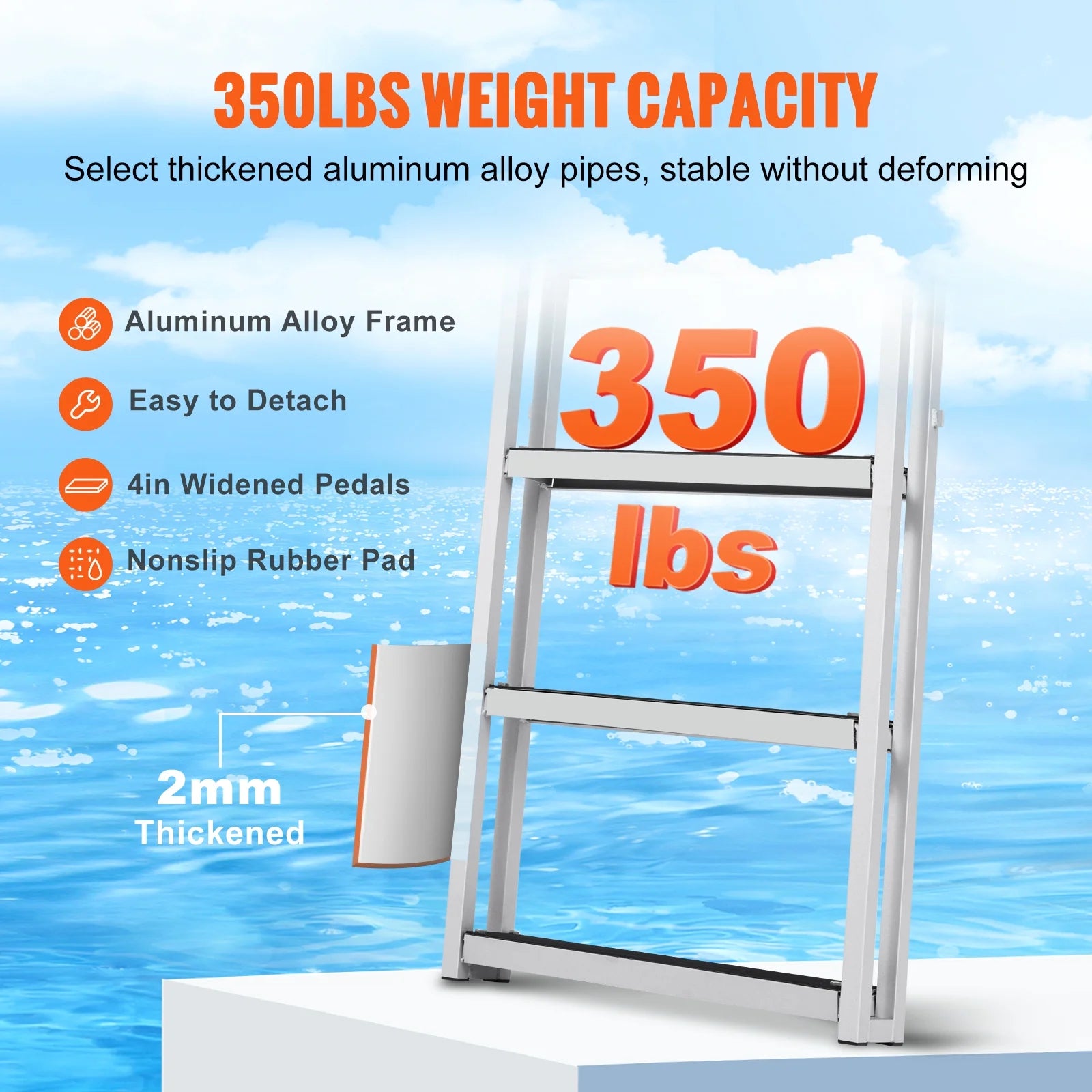 Aluminum Dock Ladder 55.1-67.1in Height Adjustable 4 Step Q1223