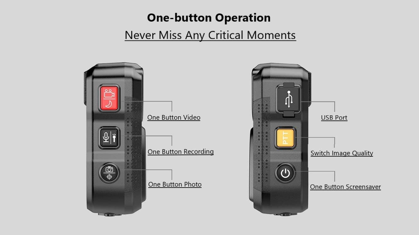 1296P UHD Body Camera with Audio, 128GB, 2 Inch Display, Night Vision, Waterproof, Shockproof X49099