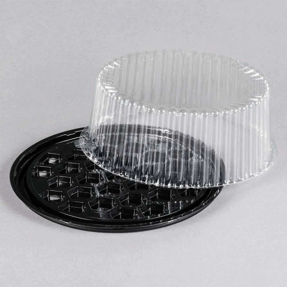 Black 8 inch Cake Display Container with Clear Dome Lid S9262