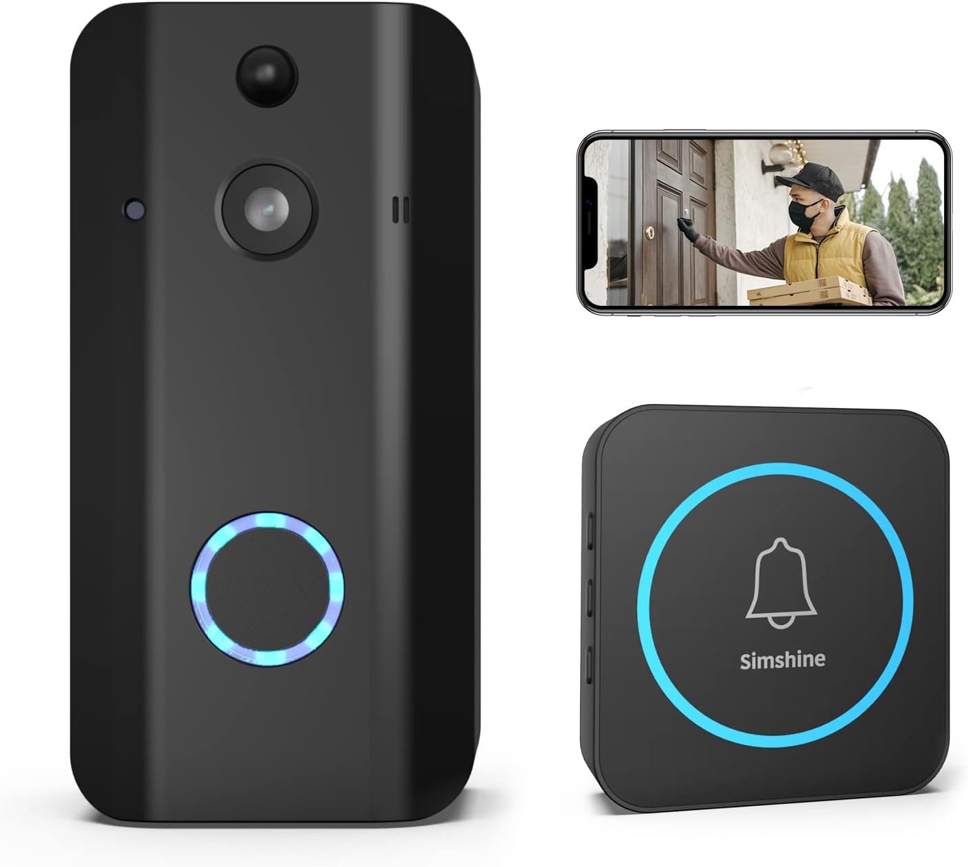 Video Doorbell Camera with Chime, 1080P Rechargeable Battery Powered, 2-Way Audio, Motion Detection, Night Vision T43751