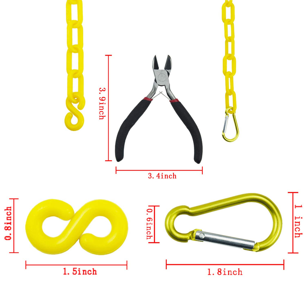 Yellow Plastic Safety Barrier Chain with 2 Magnetic Hooks, 12 S-Hooks, 12 Carabiner Clips, 2 Chain Connector, Pack of 2 Z367