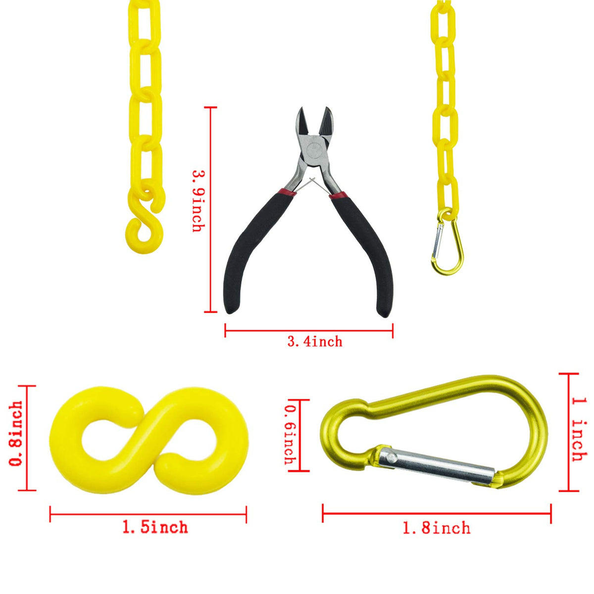 Yellow Plastic Safety Barrier Chain with 2 Magnetic Hooks, 12 S-Hooks, 12 Carabiner Clips, 2 Chain Connector, Pack of 2 Z367