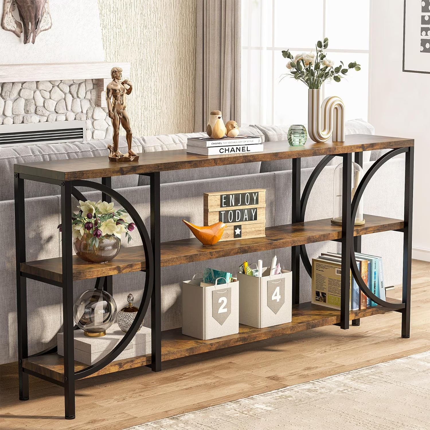 70.86" 3 Tier Console Table with Storage Shelves N816
