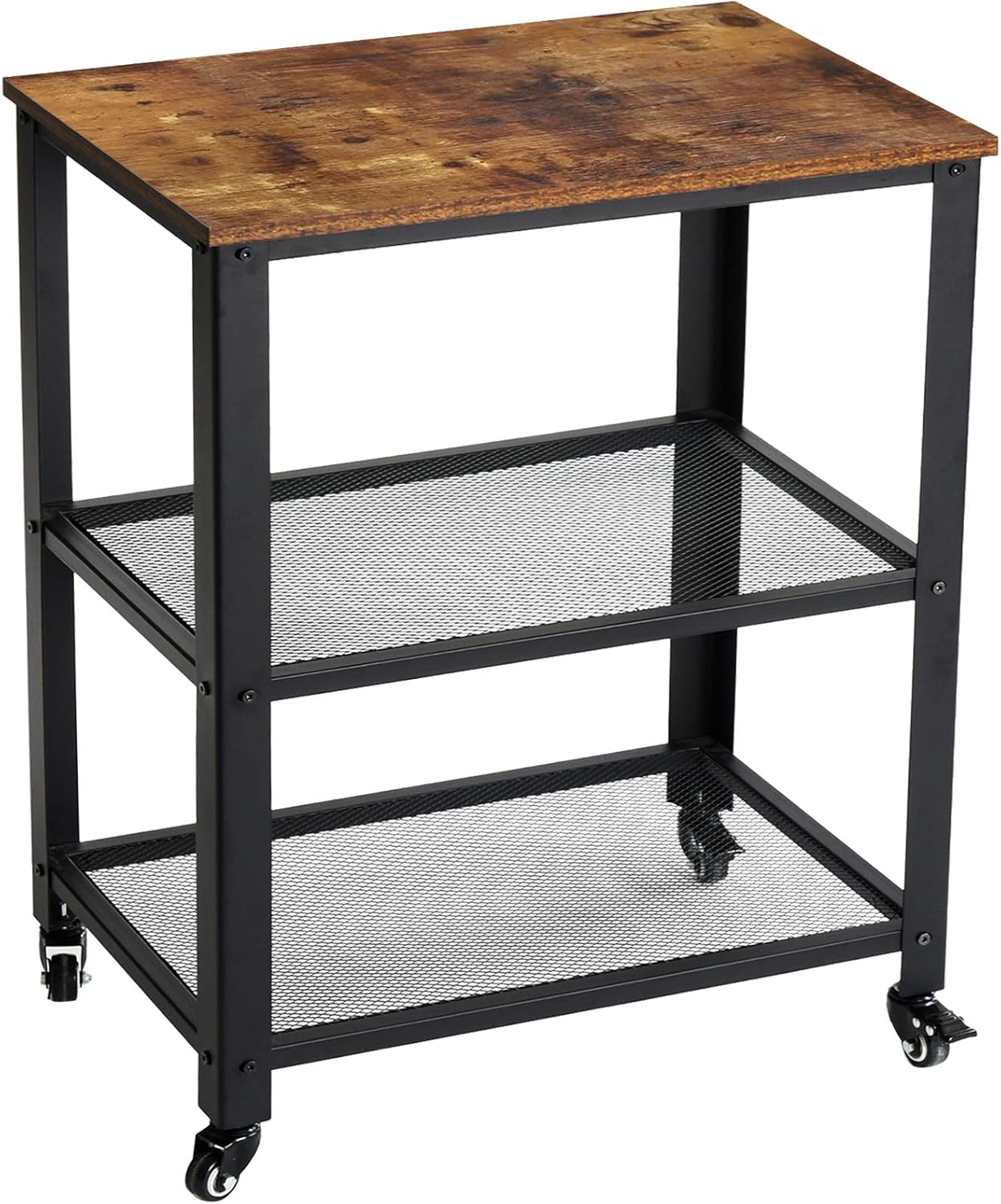 Industrial 3-Tier Rolling Utility Cart, Rustic Brown I566