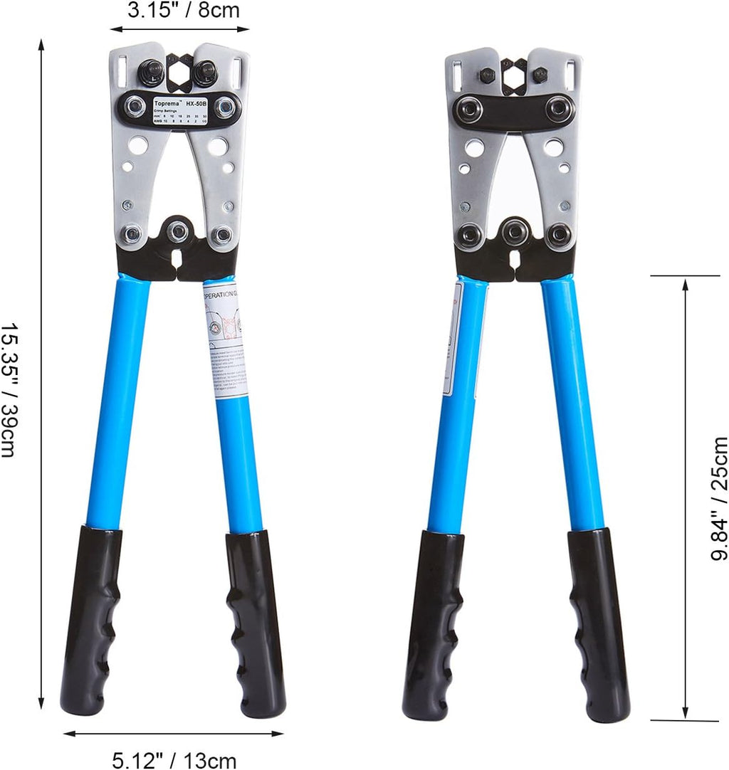 Wire Terminal Crimping Tool Cable Lug Crimper Hand Plier (10, 8, 6, 4, 2, 1/0 AWG Settings) Pack of 2 O226237