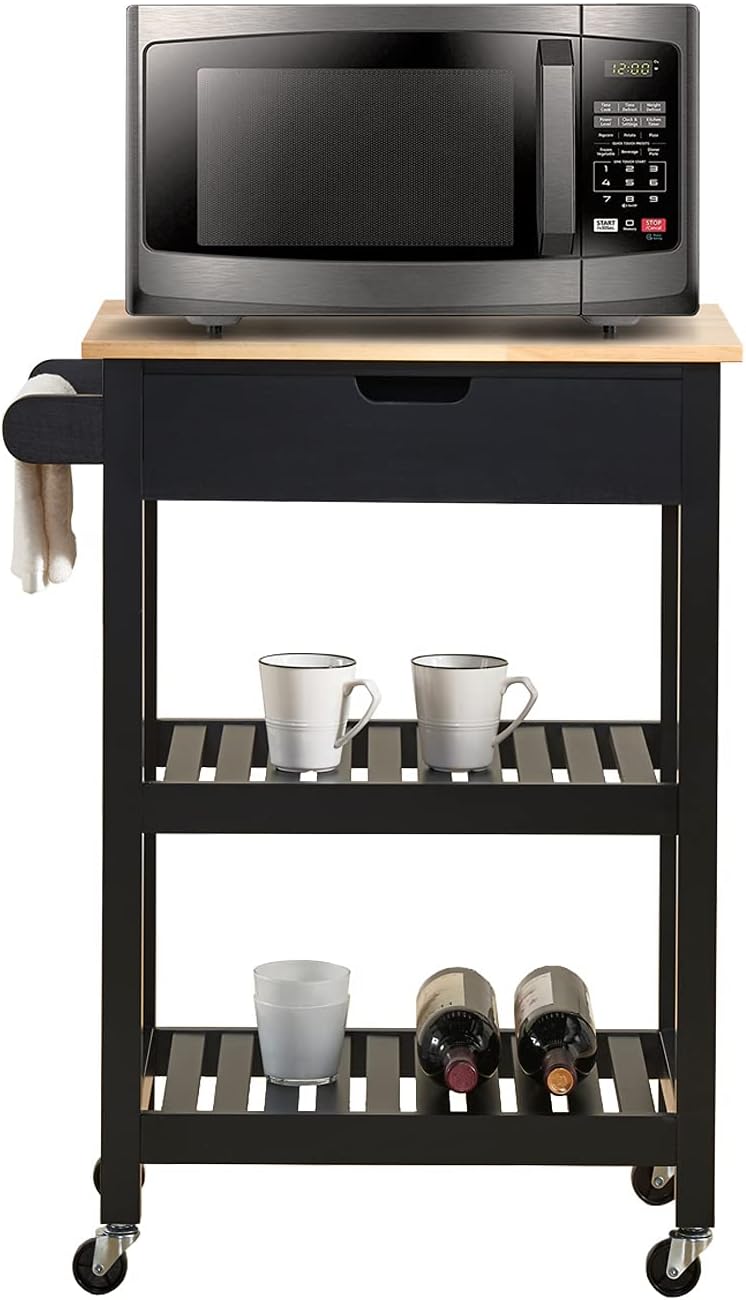 Black Microwave Cart with Storage and Drawers K77546