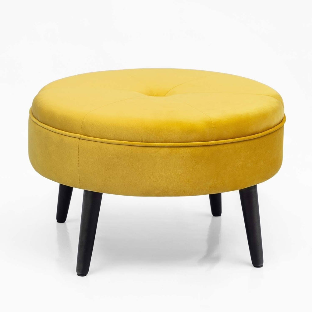 Yellow Round Tufted Fabric Ottoman Y61516