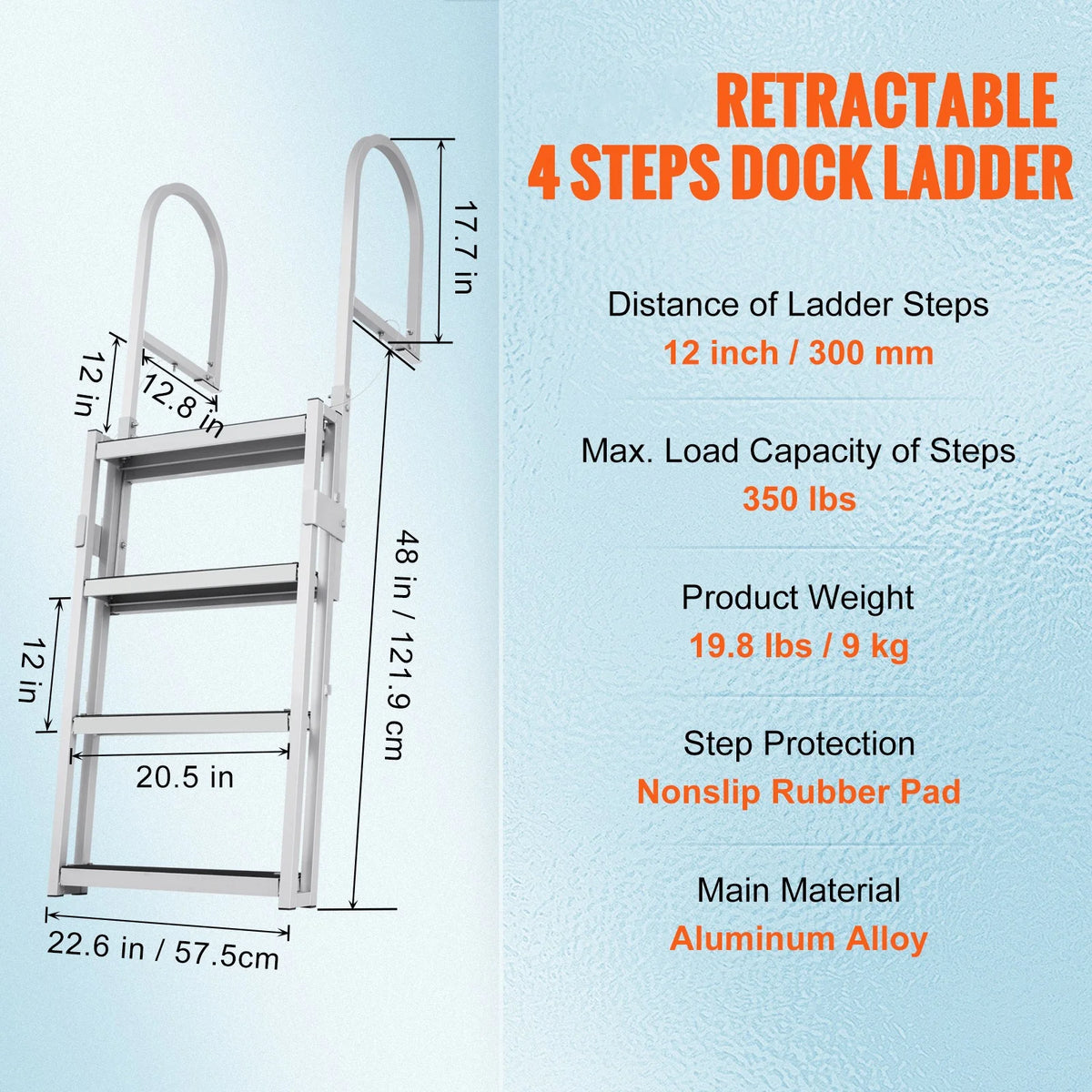 Aluminum Dock Ladder 55.1-67.1in Height Adjustable 4 Step Q1223