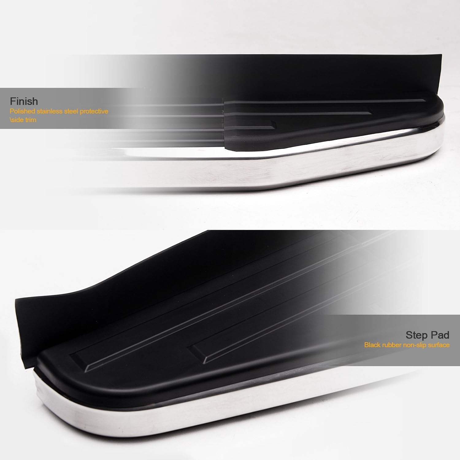 6 VP Series Aluminum Running Boards Black With Chrome Trim H94887