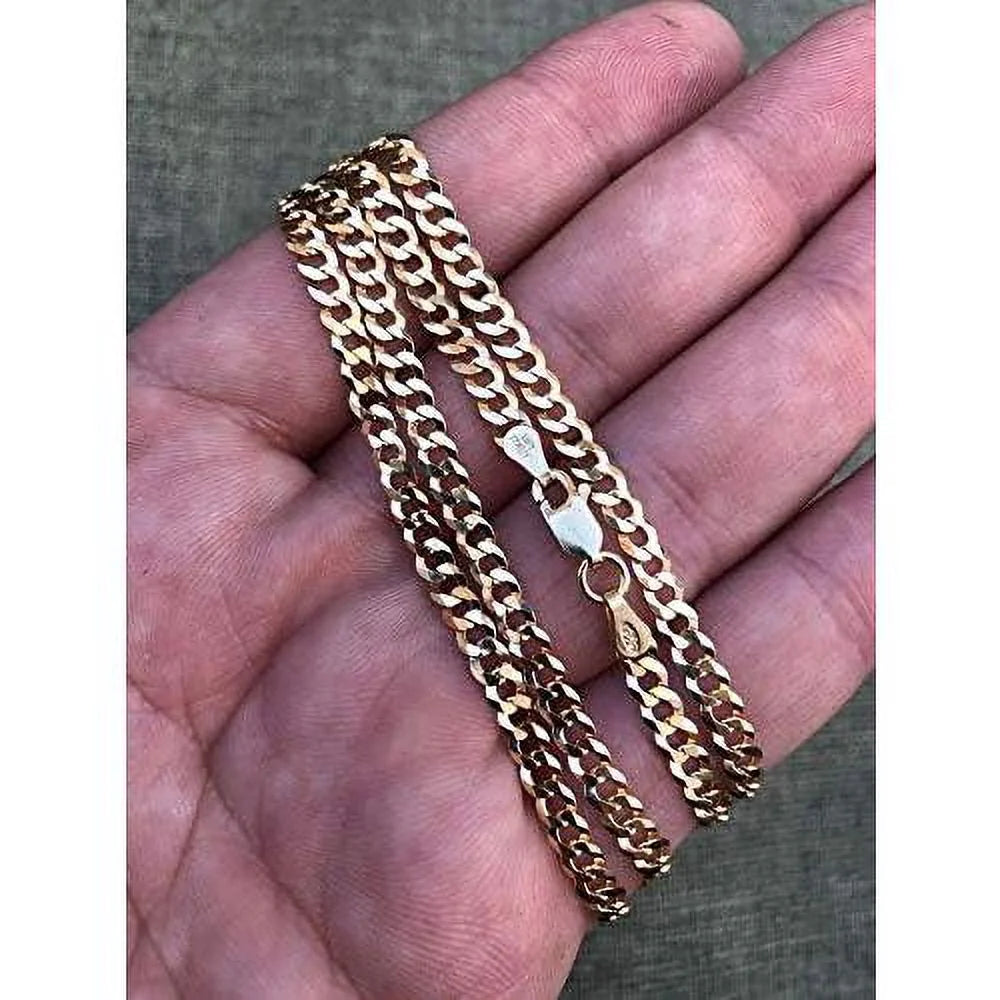 14k over solid 925 sterling silver flat cuban chain necklace V56064
