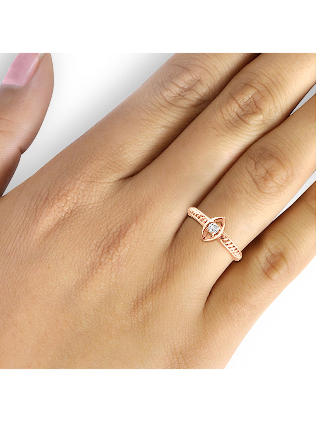 1/10 Carat White Diamond Ring Rose Gold Over Silver L276