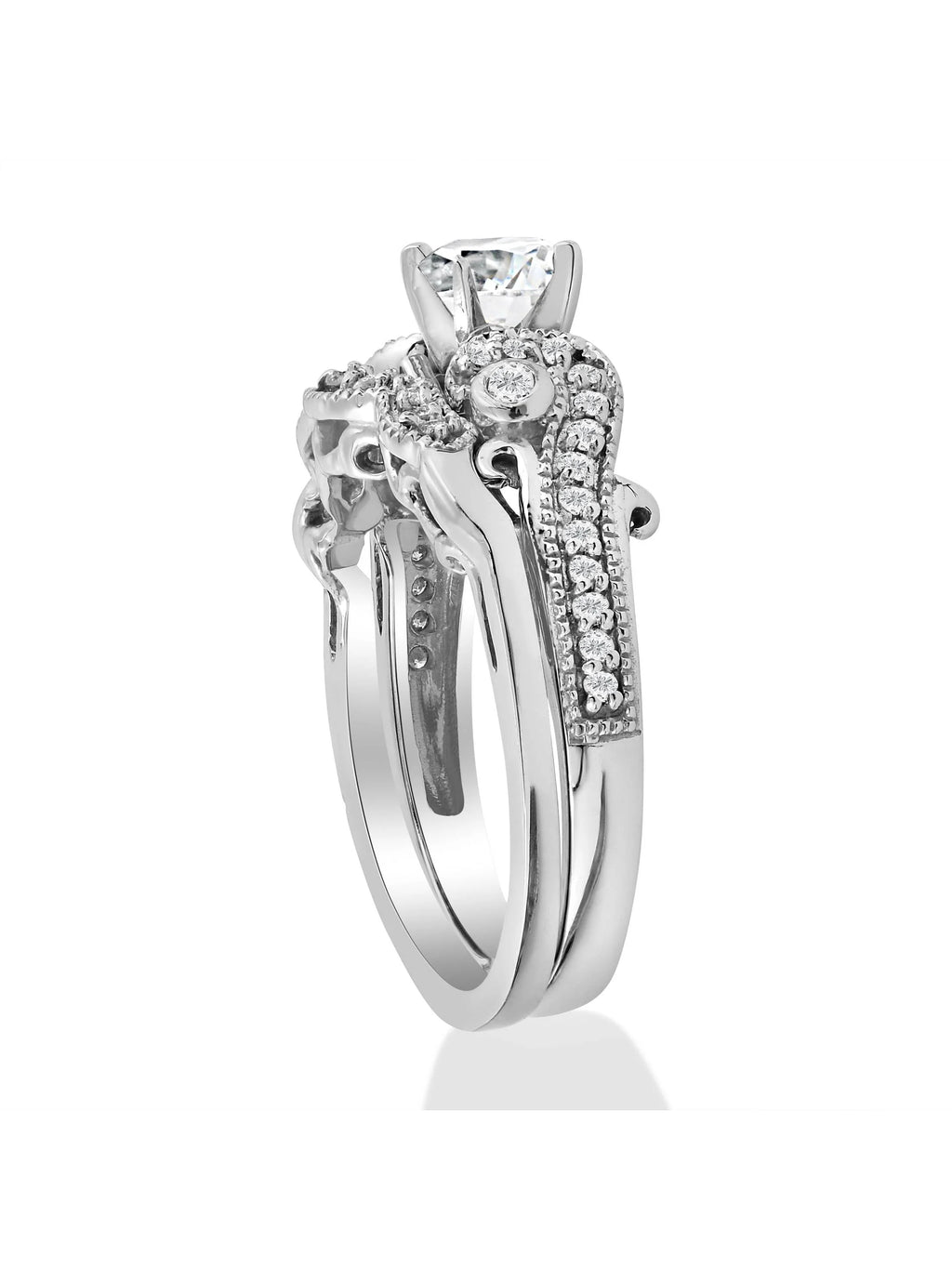 Vintage Diamond Engagement Ring Set 14K White Gold R647