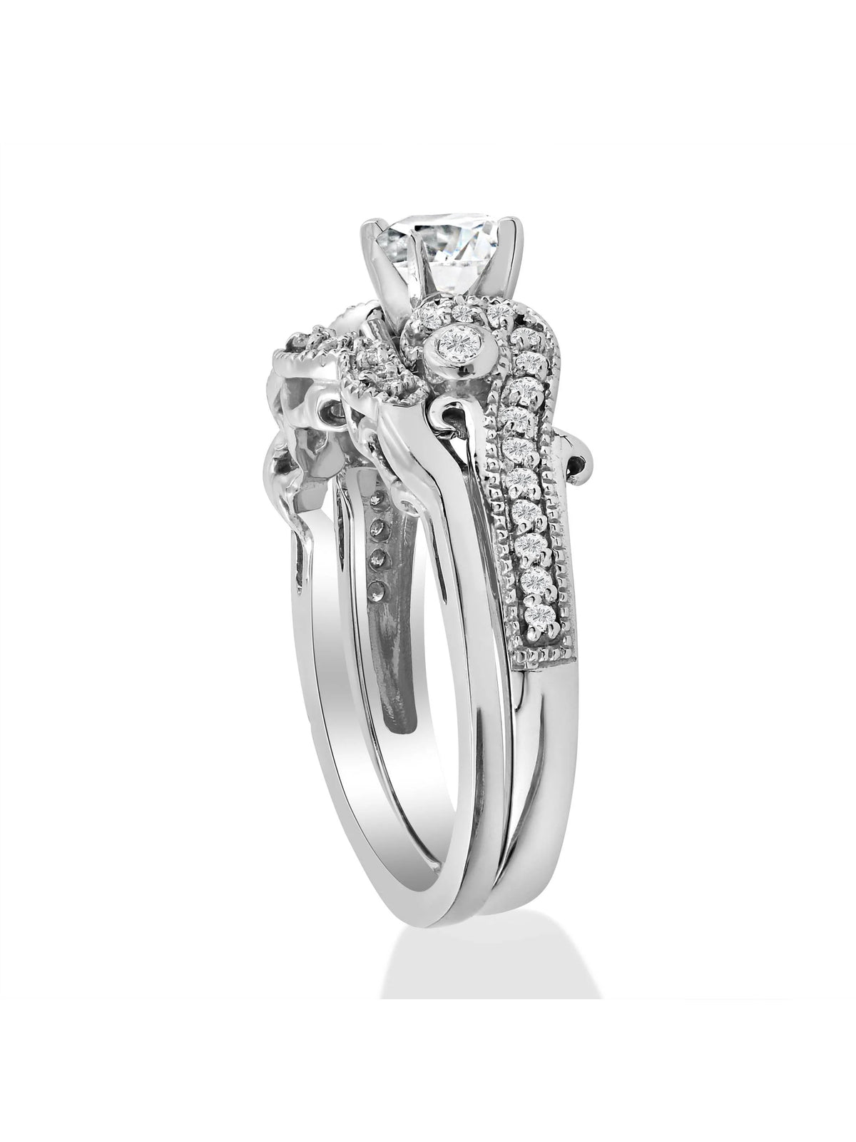 Vintage Diamond Engagement Ring Set 14K White Gold R647