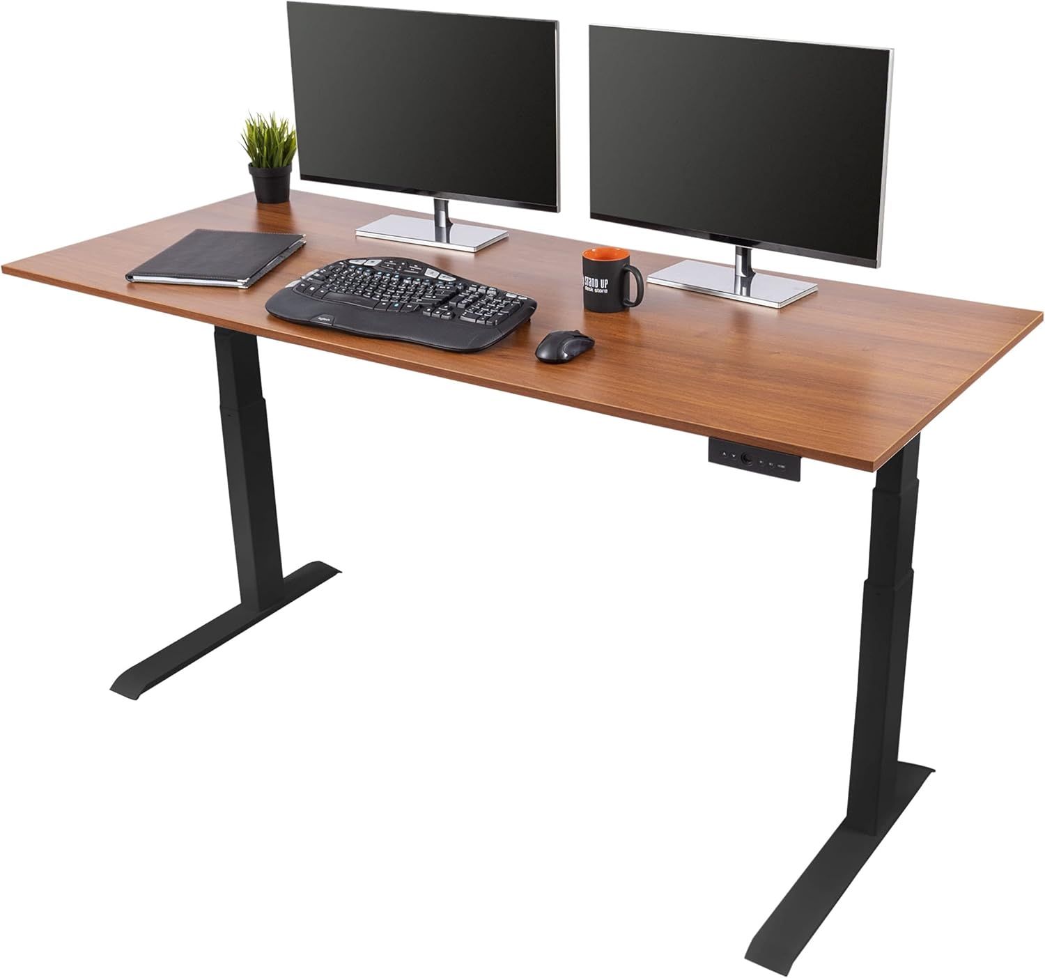 Electric Adjustable Height Standing Desk with Programmable Memory, Black Frame, Teak Top, 60" Wide X909253