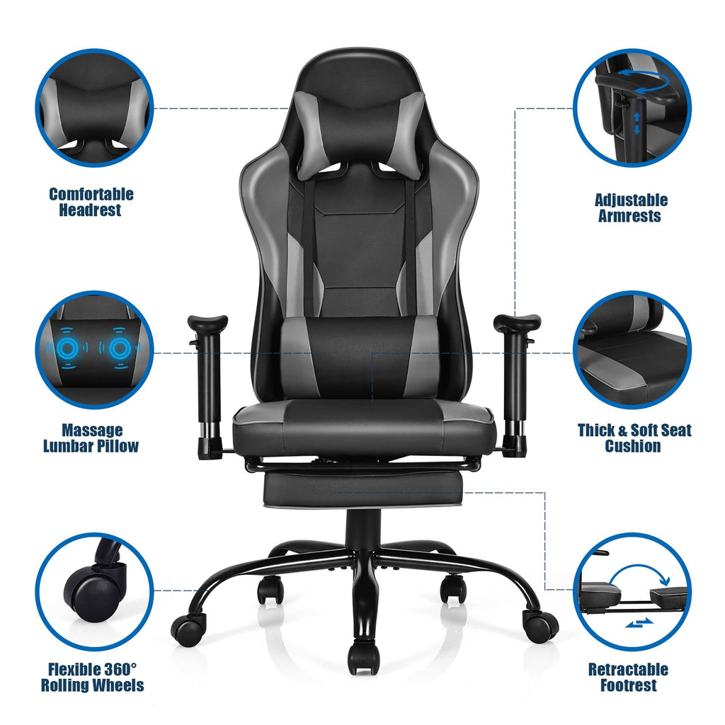 Black Gaming High Back Office Chair with Footrest Y97903