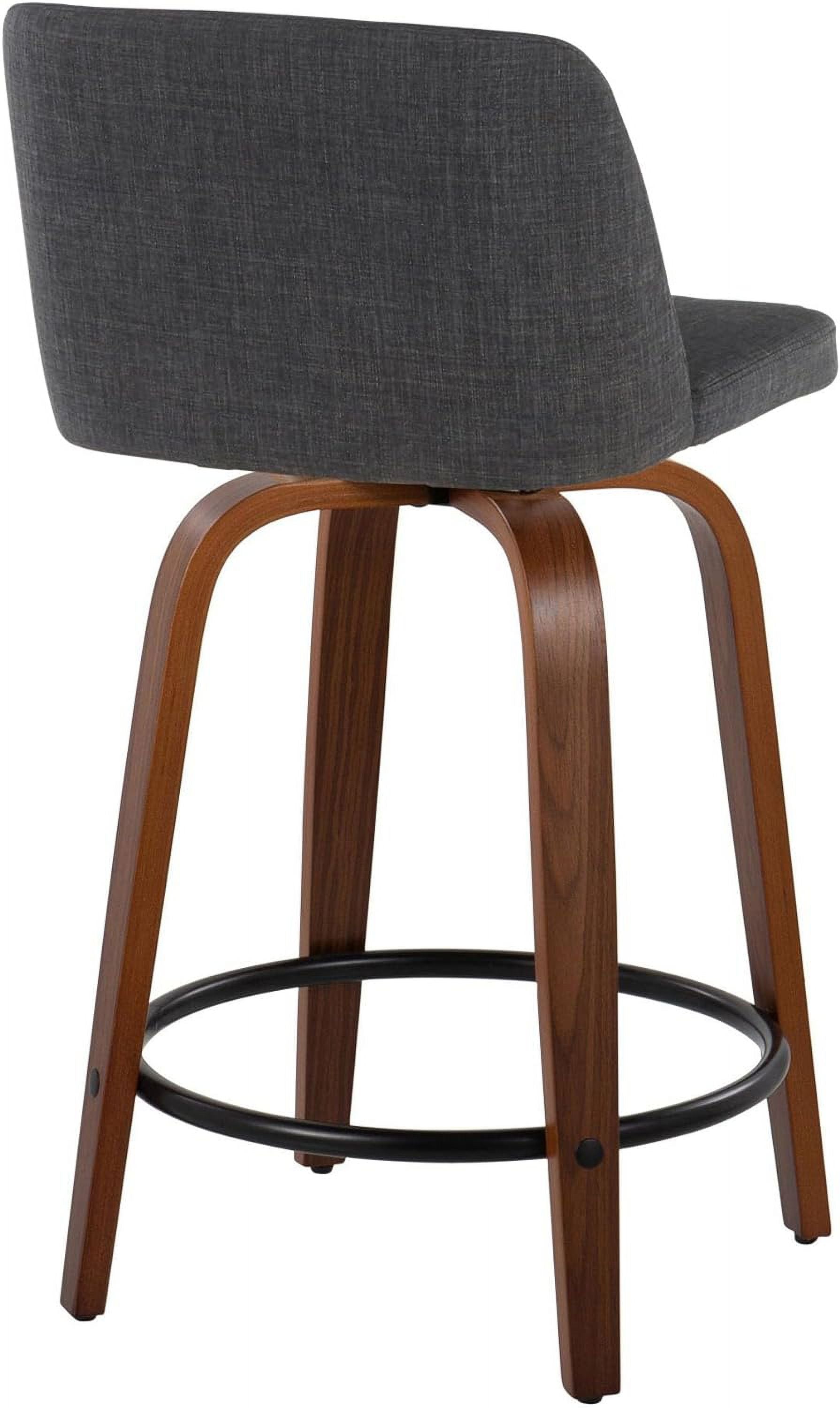 24" Counter Stool With Swivel In Walnut Wood And Charcoal Fabric - Set Of 2 A75985