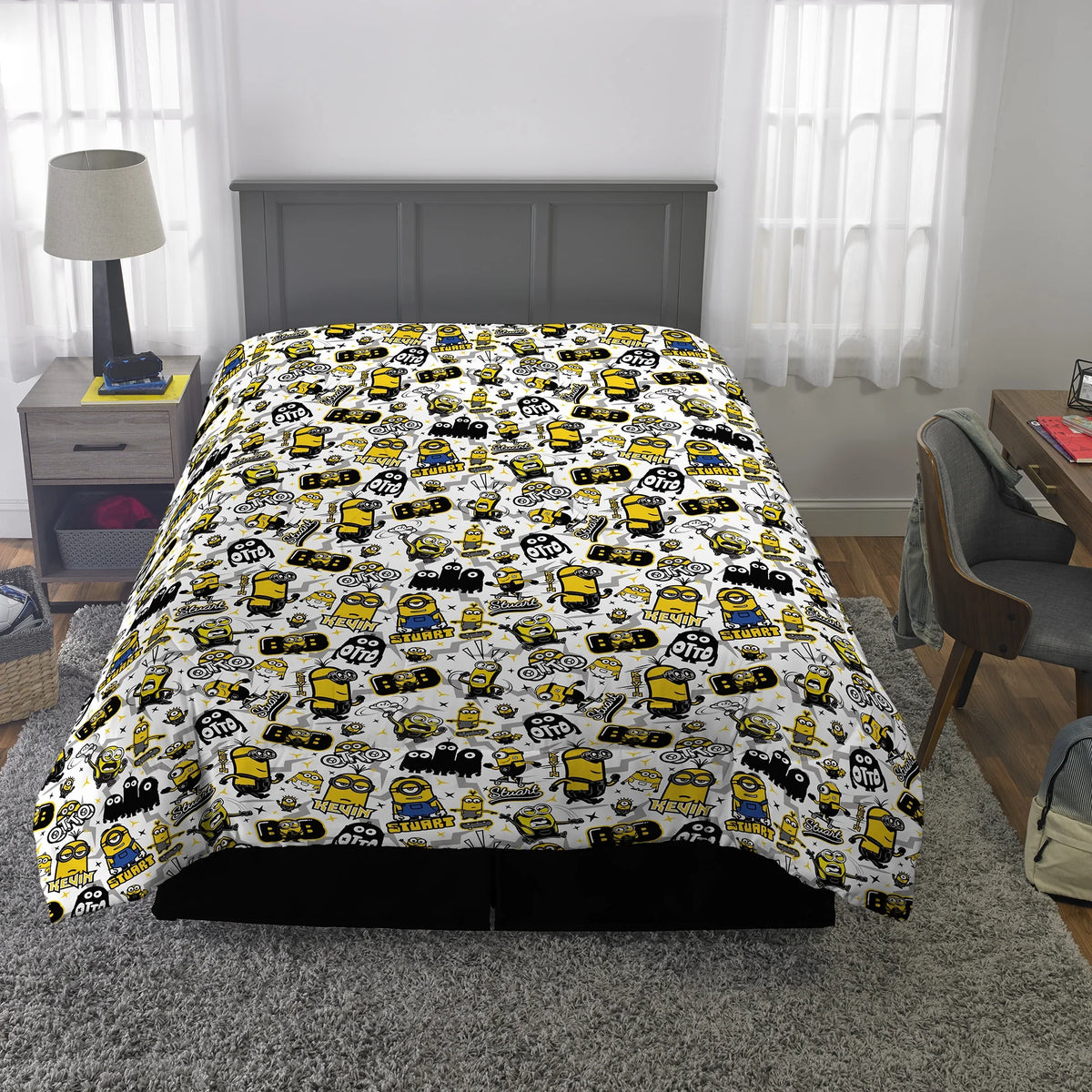 Reversible Blue and Yellow Kids Comforter and Sham Set H237